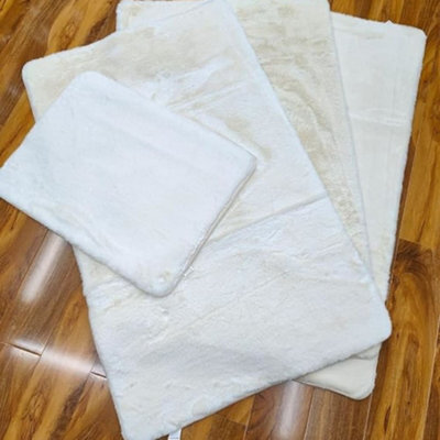 Biznest Set Of 4 Washable Mat Sparkly Design Mats Rugs Caravan Non Slip For Hallway 75X125Cm (3Pc) & 50X67Cm (1Pc) (Cream, Large)