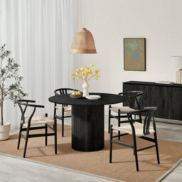 Furniturebox Uk Penrose Black Wooden Round Dining Table & 4 Black Caia Dining Chairs - thumbnail 1