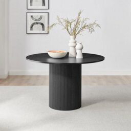 Furniturebox Uk Penrose Black Wooden Round Dining Table & 4 Black Caia Dining Chairs - thumbnail 3