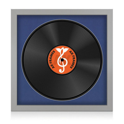 "16X16"" Light Grey Modern Vinyl Record Frame With Blue Mount For 12 Inch Lp Disc - Ak Frames" - image 1