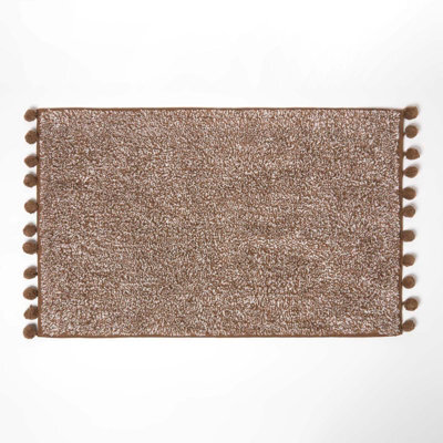 Homescapes Tufted Chocolate Brown 100% Cotton Bath Mat With Pom Pom Edges 50 X 80 Cm - image 1