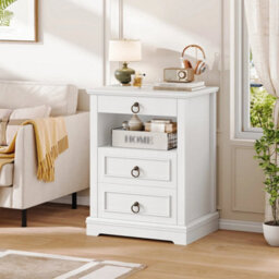 White Nightstand With Led Ambient Light, Vintage 3 Drawer Bedside Storage Cabinet - thumbnail 5