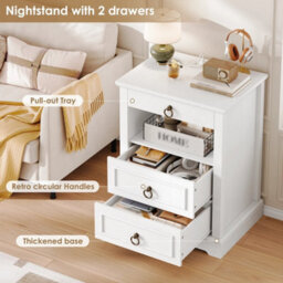 White Nightstand With Led Ambient Light, Vintage 3 Drawer Bedside Storage Cabinet - thumbnail 4