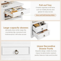 White Nightstand With Led Ambient Light, Vintage 3 Drawer Bedside Storage Cabinet - thumbnail 3