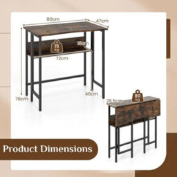 Industrial Fold Away Desk Rustic Brown Small Workstation For Apartments - thumbnail 2