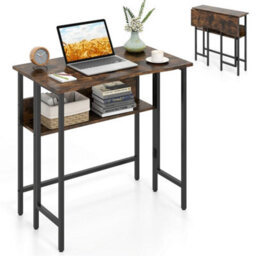 Industrial Fold Away Desk Rustic Brown Small Workstation For Apartments - thumbnail 3