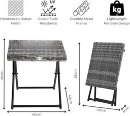 Evre Capri Folding Side Rattan Table Outdoor, Gardens, Camping Lightweight Wicker & Portable - Grey - thumbnail 3