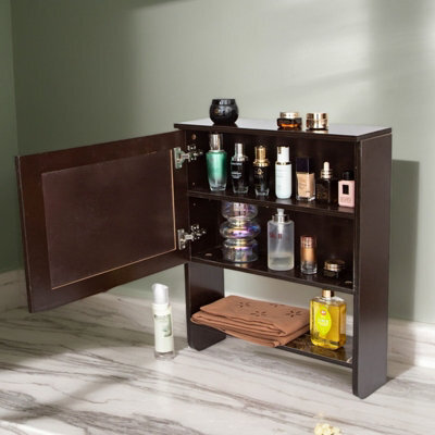 Gr8 Home Bathroom Storage Wall Mounted Cabinet Wooden Brown Door Cupboard Shelf Organiser - image 1