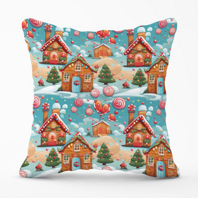 Warren Reed Designer Christmas Gingerbread House Outdoor Cushion 45Cm X 45Cm - image 1