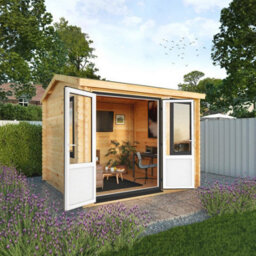 Waltons 3M X 3M Home Office Wooden Log Cabin 44mm Upvc Windows And Doors - Grey - thumbnail 2