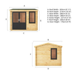 Waltons 3M X 3M Home Office Wooden Log Cabin 44mm Upvc Windows And Doors - Grey - thumbnail 5