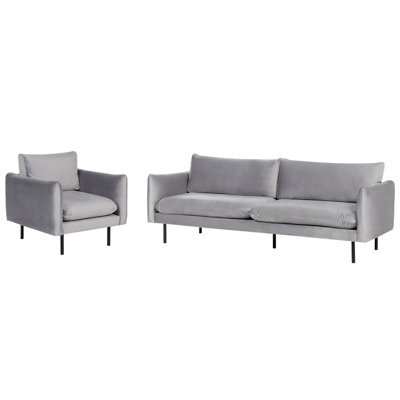 Beliani Living Room Set 4 Seater Vinterbro Velvet Grey - image 1