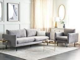 Beliani Living Room Set 4 Seater Vinterbro Velvet Grey - thumbnail 2