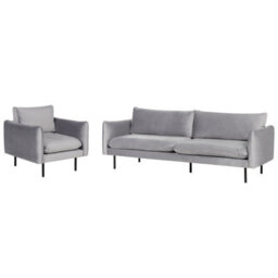 Beliani Living Room Set 4 Seater Vinterbro Velvet Grey - thumbnail 1