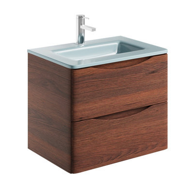 Plum&clay Eden Redwood Wall Hung Vanity Unit With White Glass Basin (W)600mm - image 1