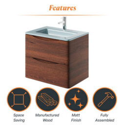 Plum&clay Eden Redwood Wall Hung Vanity Unit With White Glass Basin (W)600mm - thumbnail 8