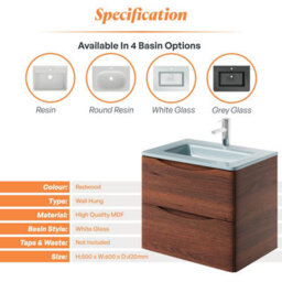 Plum&clay Eden Redwood Wall Hung Vanity Unit With White Glass Basin (W)600mm - thumbnail 7