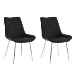 Home Detail Alba Velvet Dining Chair Set Of 2, Black With Silver Legs