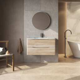 Plum&clay Eden Light Oak Wall Hung Vanity Unit With White Glass Basin (W)900mm - thumbnail 3