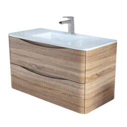 Plum&clay Eden Light Oak Wall Hung Vanity Unit With White Glass Basin (W)900mm - thumbnail 1