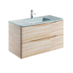 Plum&clay Eden Light Oak Wall Hung Vanity Unit With White Glass Basin (W)900mm - thumbnail 4