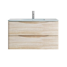 Plum&clay Eden Light Oak Wall Hung Vanity Unit With White Glass Basin (W)900mm - thumbnail 5
