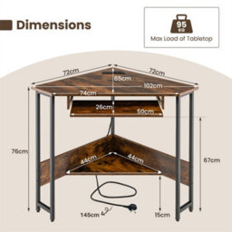 Corner Desk Small Computer Desk With Power Outlets Brown - thumbnail 2