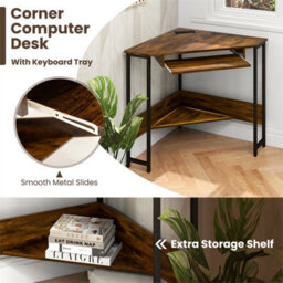 Corner Desk Small Computer Desk With Power Outlets Brown - thumbnail 3