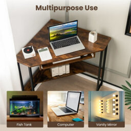 Corner Desk Small Computer Desk With Power Outlets Brown - thumbnail 4