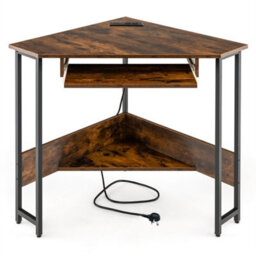 Corner Desk Small Computer Desk With Power Outlets Brown - thumbnail 5