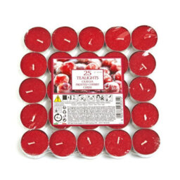 Aladino 4 Hour Tealight Candles - Pack Of 25 - Frosted Cherries Scented Tealights - Long Lasting Fragranced Candles For Home