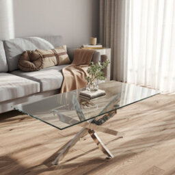 Living And Home Modern And Futuristic Clear Glass Top Coffee Table With Chrome Legs 1200X600mm
