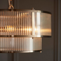 Luminosa Lighting Luminosa Ridgeton Cylindrical Pendant Ceiling Light Antique Brass Plate & Clear Ribbed Glass 5X E14 - thumbnail 5