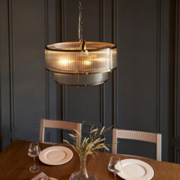 Luminosa Lighting Luminosa Ridgeton Cylindrical Pendant Ceiling Light Antique Brass Plate & Clear Ribbed Glass 5X E14 - thumbnail 3
