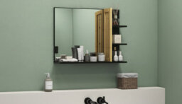 Modern Wall Mounted Bathroom Mirror With 4 Open Storage Shelves  Bathroom Organizer Mirror Unit - thumbnail 1