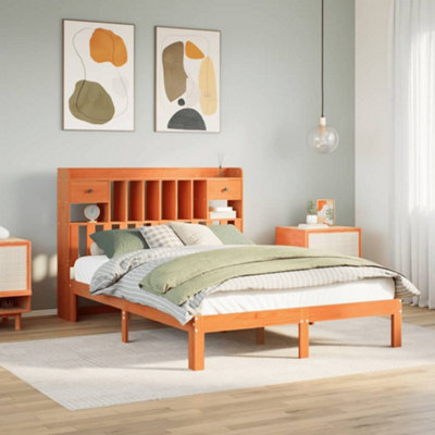 Berkfield Bookcase Bed Without Mattress Wax Brown 140X190Cm Solid Wood Pine - image 1