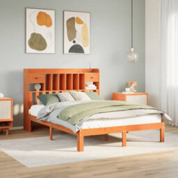 Berkfield Bookcase Bed Without Mattress Wax Brown 140X190Cm Solid Wood Pine - thumbnail 1