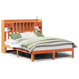 Berkfield Bookcase Bed Without Mattress Wax Brown 140X190Cm Solid Wood Pine - thumbnail 2