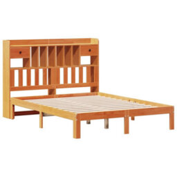 Berkfield Bookcase Bed Without Mattress Wax Brown 140X190Cm Solid Wood Pine - thumbnail 3