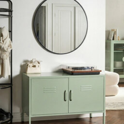 Wyld And Coco Mintgreen Pro 2 Door Sideboard - Industrial Steel Home Office Storage, Matte Mint, W100 X D40 X H65Cm - thumbnail 2