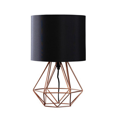 Valuelights Angus Modern Copper Metal Basket Cage Bed Side Table Lamp With Black Fabric Shade With Led Golfball Bulb In Warm White - image 1