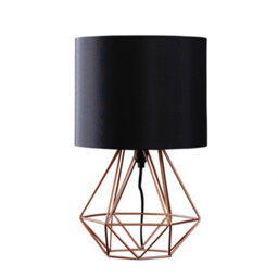 Valuelights Angus Modern Copper Metal Basket Cage Bed Side Table Lamp With Black Fabric Shade With Led Golfball Bulb In Warm White