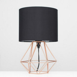 Valuelights Angus Modern Copper Metal Basket Cage Bed Side Table Lamp With Black Fabric Shade With Led Golfball Bulb In Warm White - thumbnail 4