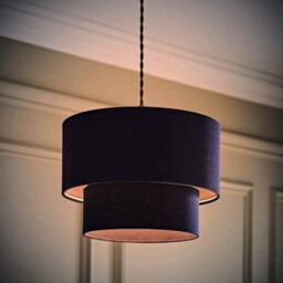 Valuelights Jodie Two Tier Navy Linen Ceiling Drum Lamp Shade And Bulb (D)30Cm - thumbnail 3