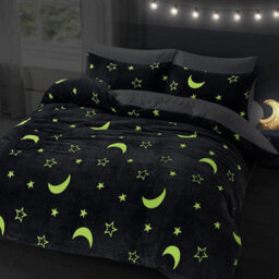 Homes & Linen Moons & Stars Glow In The Dark Grey Kids Boys Girls Grey Reverse Soft Feel Fleece Duvet Cover Quilt Bedding Set With Pillowcases - thumbnail 2