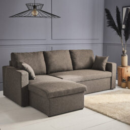 Sweeek - 3-Seater Reversible Corner Sofa Bed With Storage Ida Taupe Grey 219X84X68 Cm - thumbnail 2