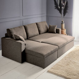 Sweeek - 3-Seater Reversible Corner Sofa Bed With Storage Ida Taupe Grey 219X84X68 Cm - thumbnail 3