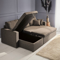 Sweeek - 3-Seater Reversible Corner Sofa Bed With Storage Ida Taupe Grey 219X84X68 Cm - thumbnail 4
