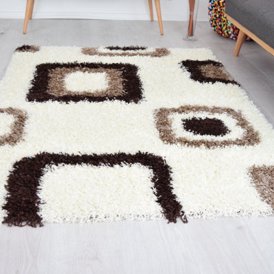 "Bravich Cream Boxed Thick Shaggy Rug - California - 80X150Cm (2'8""x5')"