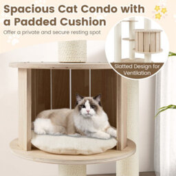Costway 132Cm Tall Wooden Cat Tree Solid Plywood Kitten Tower With Condo-Natural - thumbnail 6